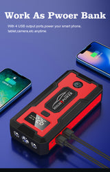 1000A Peak Car Jump Starter, Portable 12V Air Pump Tire Inflator with Power Bank and LED Light