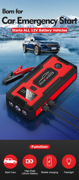 1000A Peak Car Jump Starter, Portable 12V Air Pump Tire Inflator with Power Bank and LED Light Jump Starter Minus Two