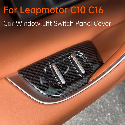 For Leapmotor C10 C16 Car Window Lift Switch Panel Cover Carbon Fiber Pattern Scratch-resistant Interior Decoration Accessori