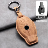 Car Key Cover For Mercedes Benz A C E S G Class GLC CLE CLA W177 W205 W213 W222 X167 AMG Leather Car Key Protective Cover
