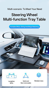Carbon Fiber Design Auto Steering Wheel Tray Multipurpose Adjustable Car Table with Drawer and Anti-Slip Protective Adhesive