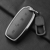 Metal and Leather Car Key Case Cover For BYD Denza D9 DM-i 2022 2023 N7 N8 Auto Keychain Protect Set
