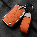 Aluminum Alloy Goatskin Car Key Case Cover For VW Golf 7 mk7 Skoda Octavia A7 Tiguan MK2 SEAT Ateca Leon FR 2 Ibiza
