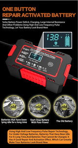 12V Car Battery Charger with Pulse Repair for Motorcycle 2018-2023