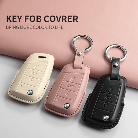 PU Leather Key Case Cover for VW Tiguan T-Cross Car Interior Accessory OEM
