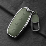 Metal and Leather Car Key Case Cover For BYD Denza D9 DM-i 2022 2023 N7 N8 Auto Keychain Protect Set