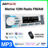 1 DIN Marine Stereo Bluetooth USB for Boat UTV RV Car Interior Accessory AKAMATE