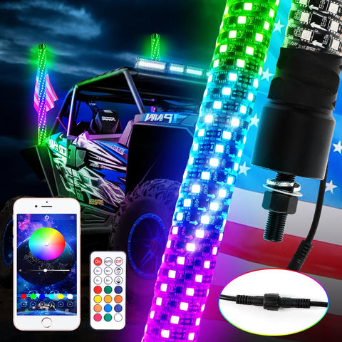 0.4M/1.31FT RGB Fat Spiral LED Whip Lights Bluetooth APP and Remote Control Flagpole Lamp for Truck Offroad ATV UTV Polaris R