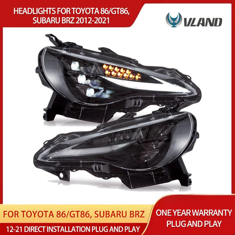 Triple Projector LED Headlights for Toyota 86 BRZ 12-21 LED Ambient Light VLAND