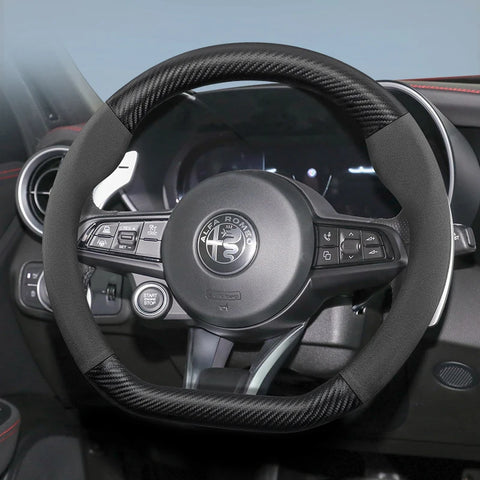 Mocha Suede Carbon Fiber Steering Cover for Alfa Romeo Car Interior Accessory Hocasen