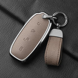 Metal and Leather Car Key Case Cover For BYD Denza D9 DM-i 2022 2023 N7 N8 Auto Keychain Protect Set