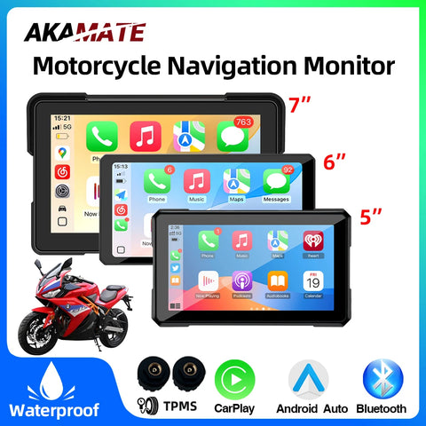 7in Motorcycle GPS Monitor Wireless CarPlay Universal Car Interior Accessory AKAMATE