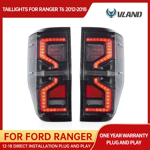 Sequential LED Tail Lights for Ford Ranger 2012-22 Car Interior Accessory Vland Smoke United States