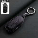 Leather Car Key Case Cover LEAPMOTOR B10 C01 C11 Original Color Remote Key Bag Shell Keychain Accessories
