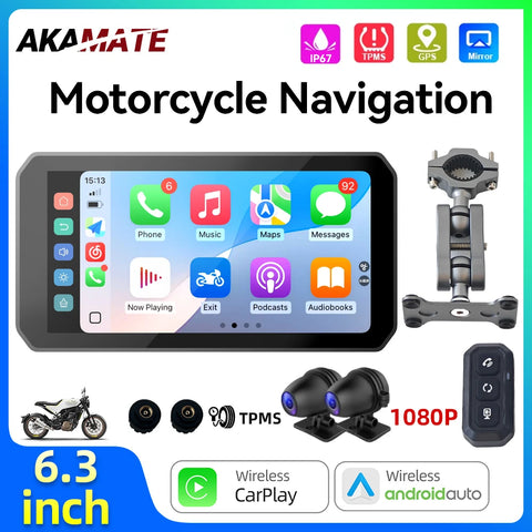 6.3 Inch Waterproof Motorcycle GPS with CarPlay Auto Android Head Unit AKAMATE