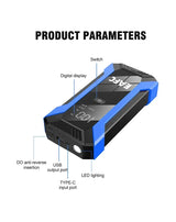 12-65 V Car Jump Starter 1200A Output Portable Emergency Start-up Charger Petrol Car Power Bank Booster Battery Starting Device