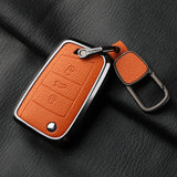 Aluminum Alloy Goatskin Car Key Case Cover For VW Golf 7 mk7 Skoda Octavia A7 Tiguan MK2 SEAT Ateca Leon FR 2 Ibiza
