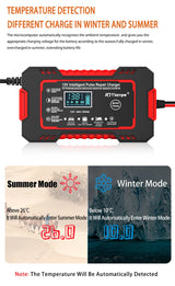 Car Battery Charger 12V 6A Touch Screen Pulse Repair LCD Fast Power Charging Wet Dry Lead Acid Digital LCD