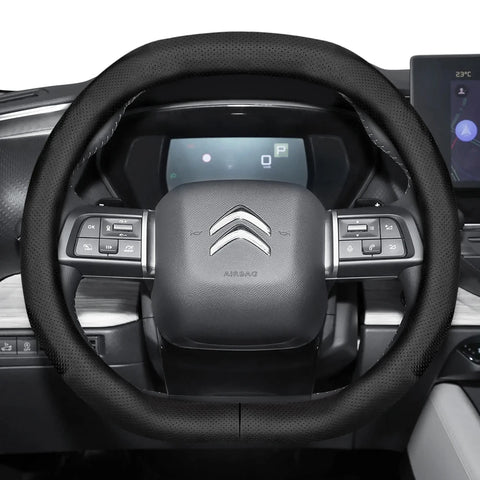 Ultra-Thin Leather Steering Wheel Cover for Citroen Car Interior Accessory Hocasen Black Punch Oval
