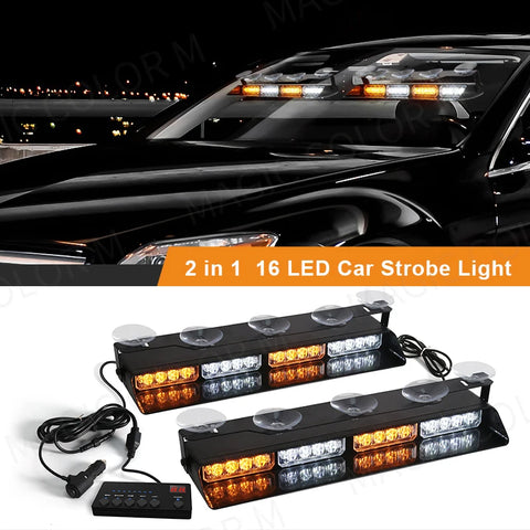 32 LED Emergency Strobe Light Bar Universal Windshield Car Interior Accessory MAGIC COLORM
