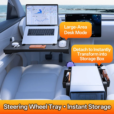 2-in-1 Foldable Car Steering Wheel Desk Tray with Carbon Fiber Design Car Interior Accessory OEM