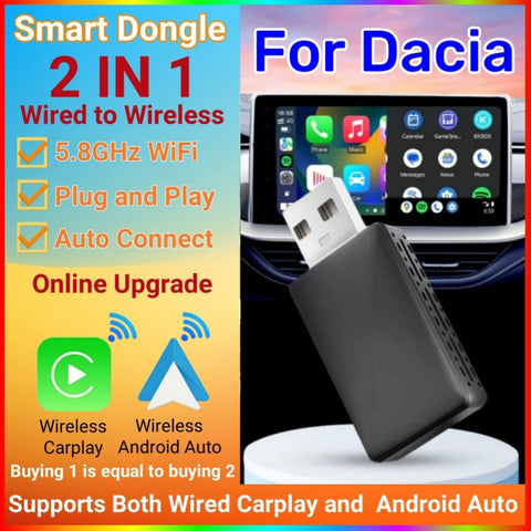2-in-1 Wireless CarPlay and Android Auto Adapter for Dacia CarPlay Adapter OEM