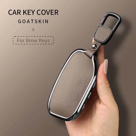 Aluminum Alloy Goatskin Car Key Case Cover for BMW G38 G12 F49 i20 G07 G08 1 5 7 Series x1 x5 x7 ix XM i7 M760 Keychain Car K
