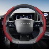 Lancia 2-Piece Wave-Shaped Leather Wheel Cover Car Interior Accessory Hocasen Red 2-Piece Set
