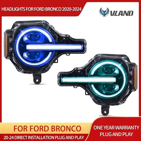 Full LED Projector Headlights for Ford Bronco 2020-2024 LED Ambient Light Vland