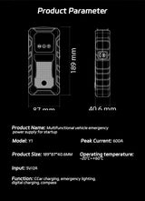 Portable Car Jump Starter Power Bank Emergency Booster Wireless Charging 12V Auto Starting Device High Brightness 10000mAh