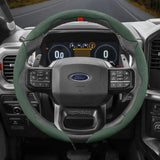 Segmented Suede Steering Cover for Ford Focus Car Interior Accessory Hocasen Green Round 3PC