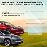 For Tesla New Model 3 Highland 2024 and Model Y Launch 2025 Tempered Glass Screen Protecor with Full Covered Soft Black Frame