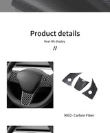 For Tesla Model 3 (2019-) / Model Y Car Steering Wheel Trim Sticker Anti Scratch Carbon Fiber