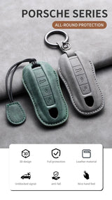 Car Key Case Cover Shell For Porsche Panamera Spyder Carrera Macan Cayman Cayenne 911 970 981 991 Leather Car Keychain Car Ke