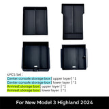 For Tesla Model 3 Highland 2024 Center Console Eyeglasses Storage Case Armrest Storage Box Upper&Lower Flocking Accessories N