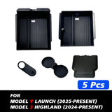 For Tesla New Model Y 2025 Launch 2025+ Juniper Model 3 Highland 2024 Console & Armrest ABS Flocking Storage Box Watercup Hol
