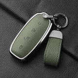 Metal and Leather Car Key Case Cover For BYD Denza D9 DM-i 2022 2023 N7 N8 Auto Keychain Protect Set