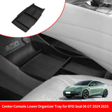 Center Console Lower Storage Box for BYD Seal 06GT 2024 2025 Car Central Tray TPE Organizer Accessories Tidying Black