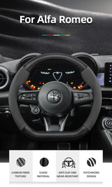 Mocha Suede Carbon Fiber Steering Cover for Alfa Romeo Car Interior Accessory Hocasen