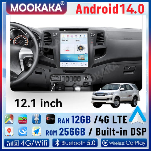 12.1-Inch Android 13 Head Unit for Toyota Fortuner 2007–2015 Android Head Unit Aotsr 4GB 64GB ROM Eight Core