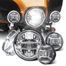 Chrome/Black 7inch Led Headlight Round + 2x 4-1/2 Fog Light Passing Lamp Bracket Motorcycle Light Assembly For Harley Sportster