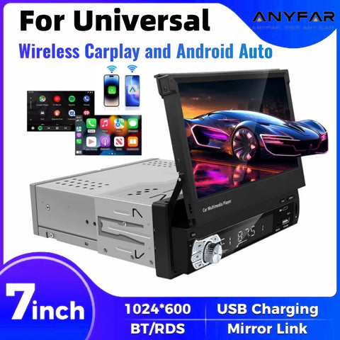 7 Inch Retractable Wireless CarPlay Android Auto Head Unit Android Head Unit ANYFAR