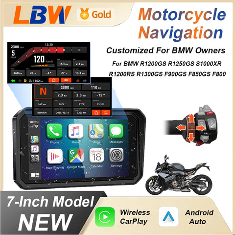 7 inch Motorcycle Dashcam GPS Navigation CarPlay for BMW Android Head Unit LBW