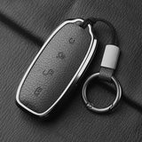 Metal and Leather Car Key Case Cover For BYD Denza D9 DM-i 2022 2023 N7 N8 Auto Keychain Protect Set