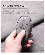 Leather Car Key Case Cover Shell For DENZA D9 EV D9 DM Sheep Suede Car Remote Key Bag Case Protecter Keychain Cover Decorative