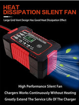 12V Car Battery Charger with Pulse Repair for Motorcycle 2018-2023