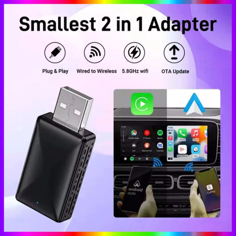 2-in-1 Wireless CarPlay and Android Auto Adapter for Universal CarPlay Adapter OEM