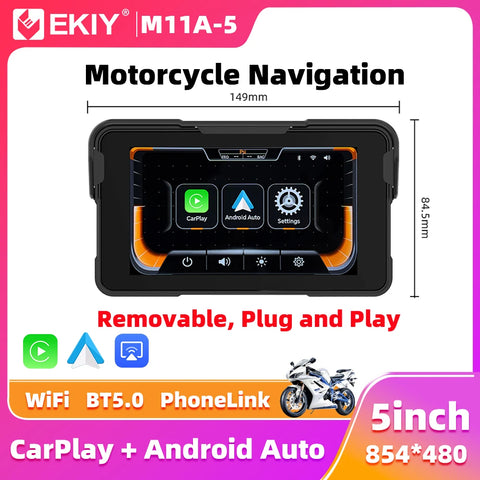 5.0 inch Portable Motorcycle Dashboard Wireless CarPlay GPS Android Head Unit EKIY