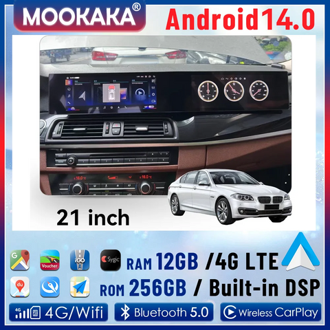 21-Inch Dual Screen Navigation for BMW 5 Series 2010–2017 Android Head Unit AOTSR 4GB 64GB