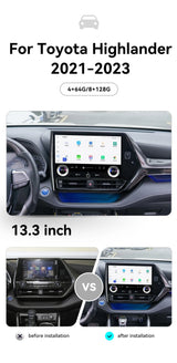 13.3" Qualcomm Android 13 Stereo with CarPlay for Toyota Highlander